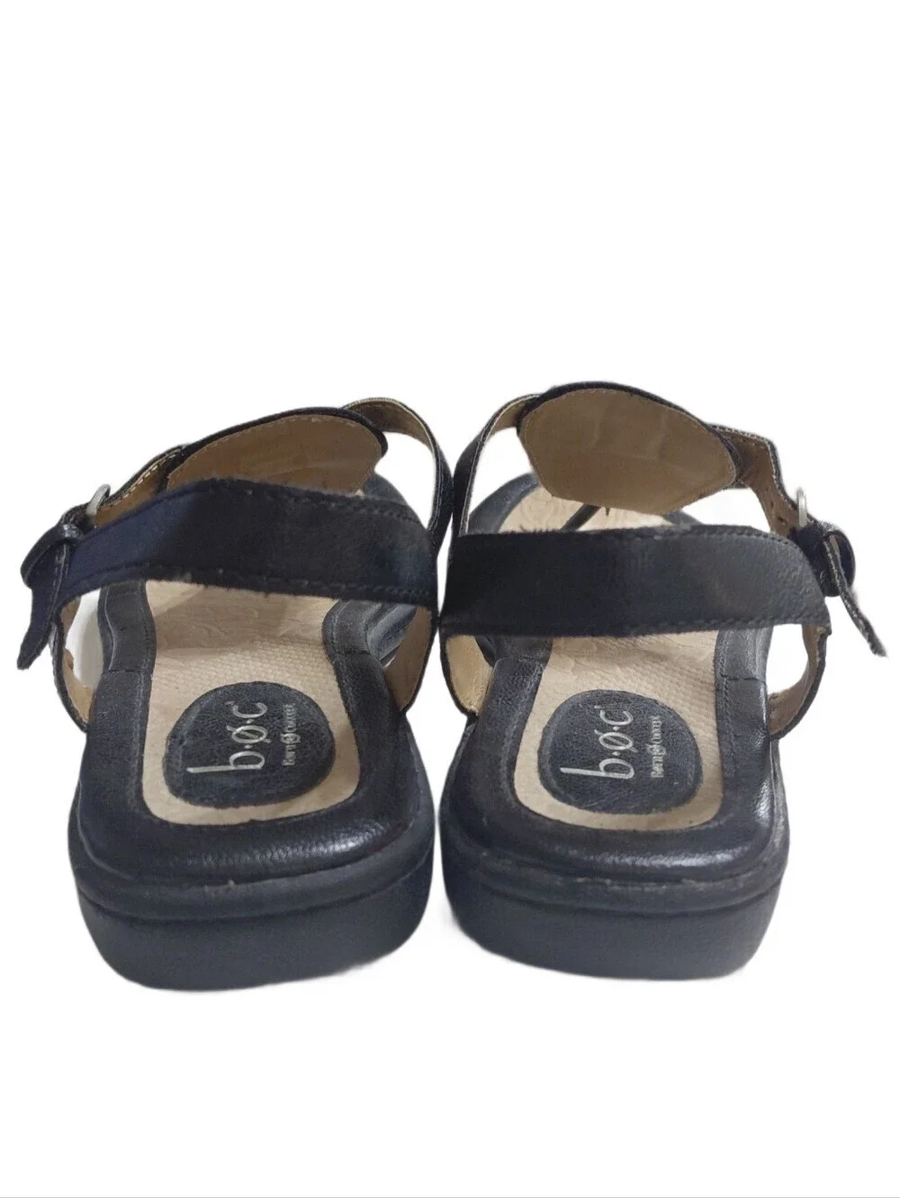 b.o.c Black Leather T-Strap Sandals Women's Size 8 Thong Ankle Strap Sandals